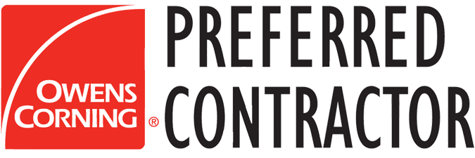Owens Corning Preferred Contractor logo highlighting roofing expertise and certification for Infinity Roofers, a trusted roofing service provider.