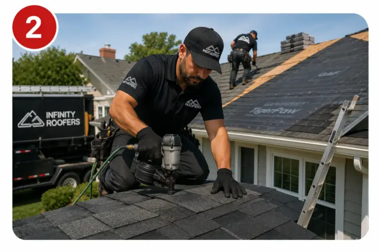 Step 2: an Infinity Roofers crew installs the new roof