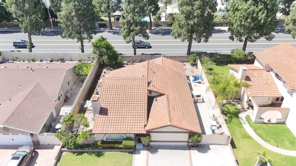 Aerial view of a clay tile roof on a Camarillo home, from an Infinity Roofers job