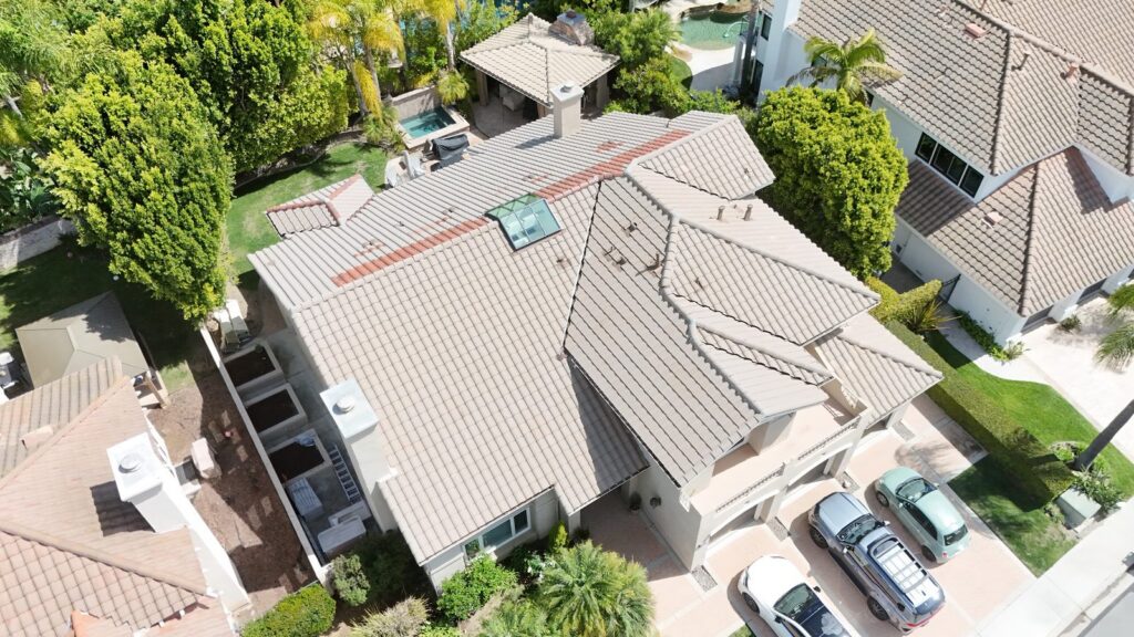 Concrete tile roof on a two-story Simi Valley home seen from above, an Infinity Roofers job